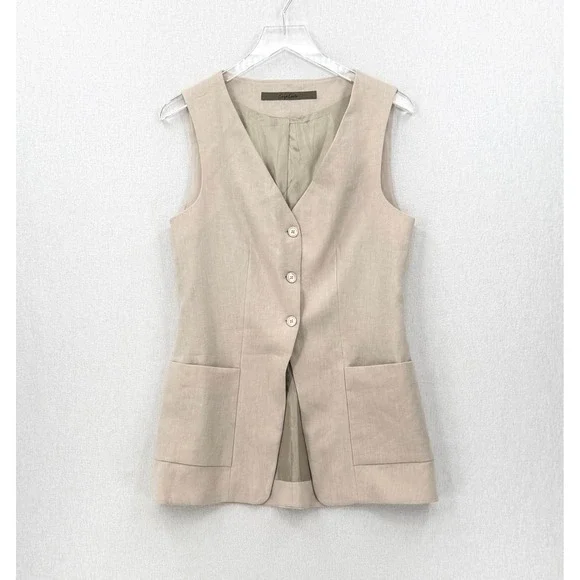 ENZA COSTA Linen Tunic Vest Womens Medium Flax Natural Sleeveless Quiet Luxury - Picture 2 of 16
